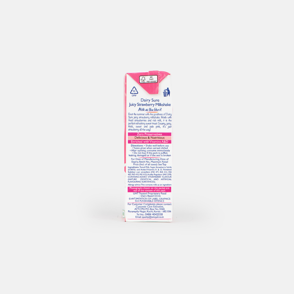 Details of AVT Dairy Sure Juicy Strawberry Milkshake Details of AVT Dairy Sure Juicy Strawberry Milkshake